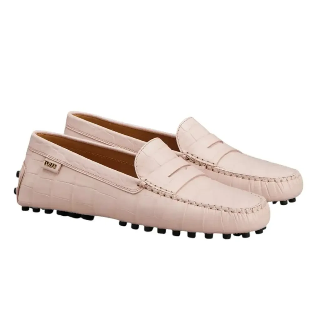 Tod’s Gommino Penny Bar Croc-Embossed Leather Pink Driving Loafers Size‎ 37 US 7